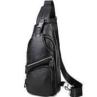 Сумка-слінг чорна чоловіча шкіряна TIDING BAG MK16094