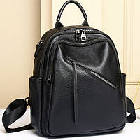 Популярный женский рюкзак стильный кожаный рюкзачок черный городской из натуральной кожи на молнии