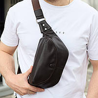 Бананка топова шкіряна чоловіча модна містка повсякденна  коричнева 70101