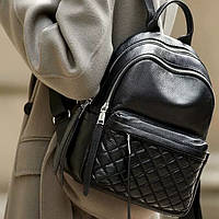 Рюкзак для путешествий городской женский кожаный модный рюкзачок из натуральной кожи черный на молнии