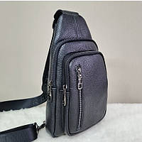 Сумка-слінг чоловіча чорна через плече з натуральної шкіри TIDING BAG 68223
