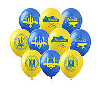 Латексні кульки Україна 30 см з принтом герба та мапи | Кульки патріотичні сині й жовті, 10 шт Show