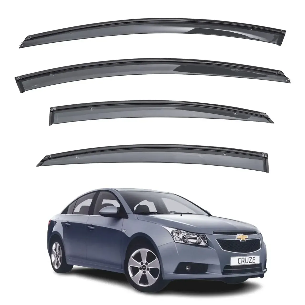 Дефлекторы окон TAN на Chevrolet CRUZE 2010-2016 Ветровики с молдингом ТАН на Шевроле Круз, фото 1