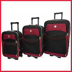 Валіза дорожня на коліщатках набір 3 шт маленька середня і велика Bonro Style чорно-вишневий тканина Cordura 600D