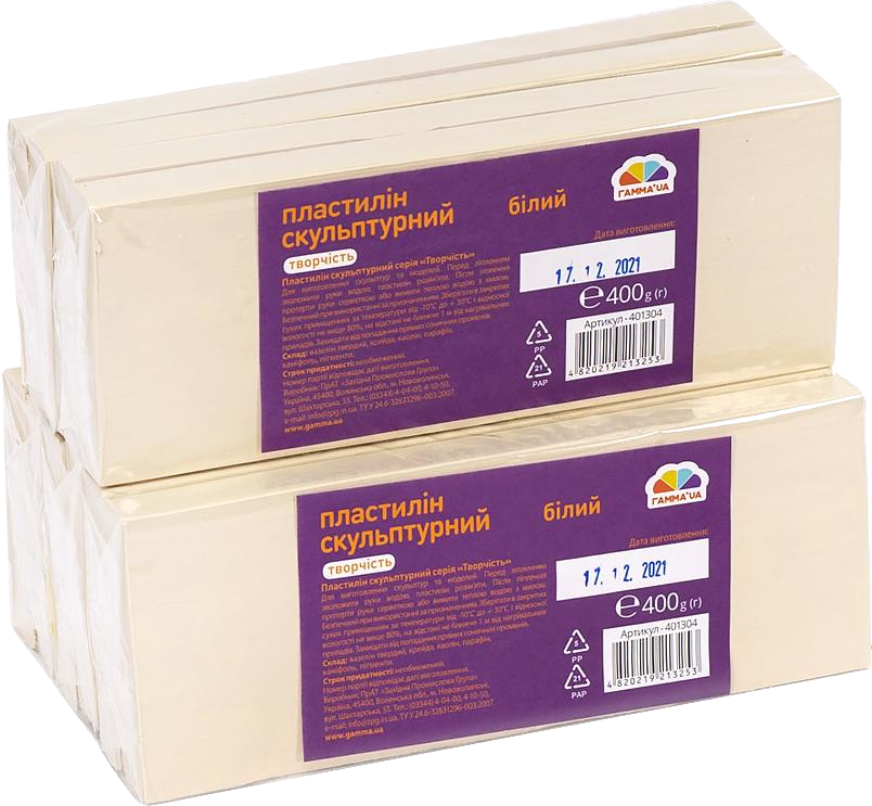 Пластилін скульптурний (400г, білий) ГАММА’UA Творчість 401304
