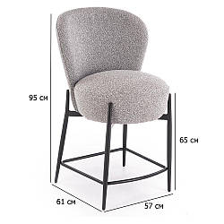 М'які напівбарні стільці 65 см H-126 сіра тканина зі спинкою та чорними металевими ніжками у стилі лофт