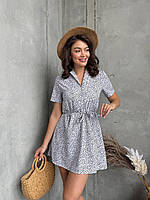 Женский летний сарафан с поясом из ткани софт в горошек размеры 42-46