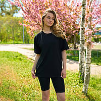 Женская футболка черная без принтов базовая мягкая дышащая эластичная
