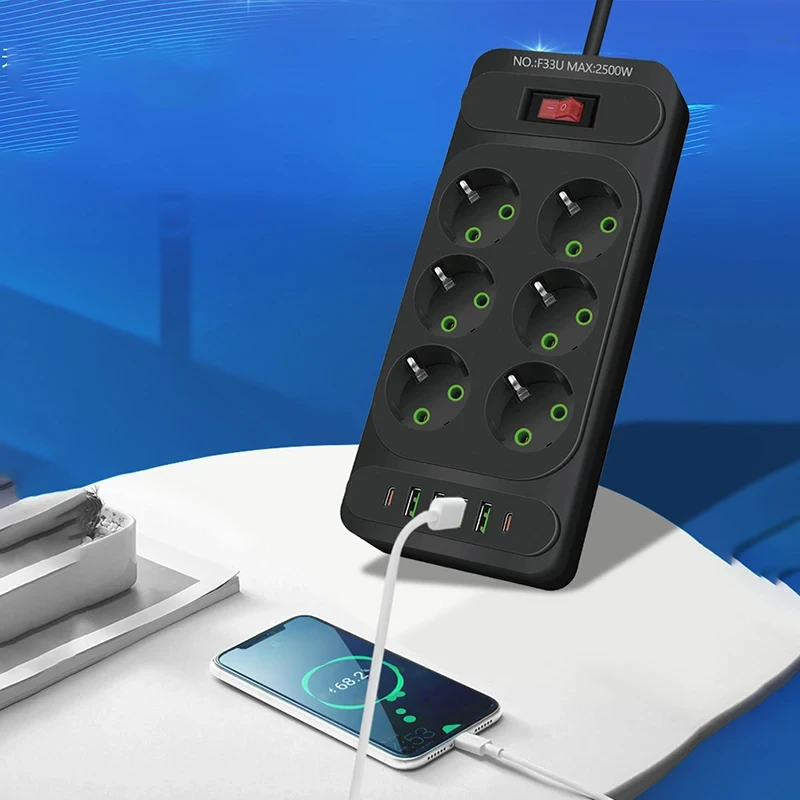 Розгалужувач мережі з USB 6*220 В 4*USB 2*Type C