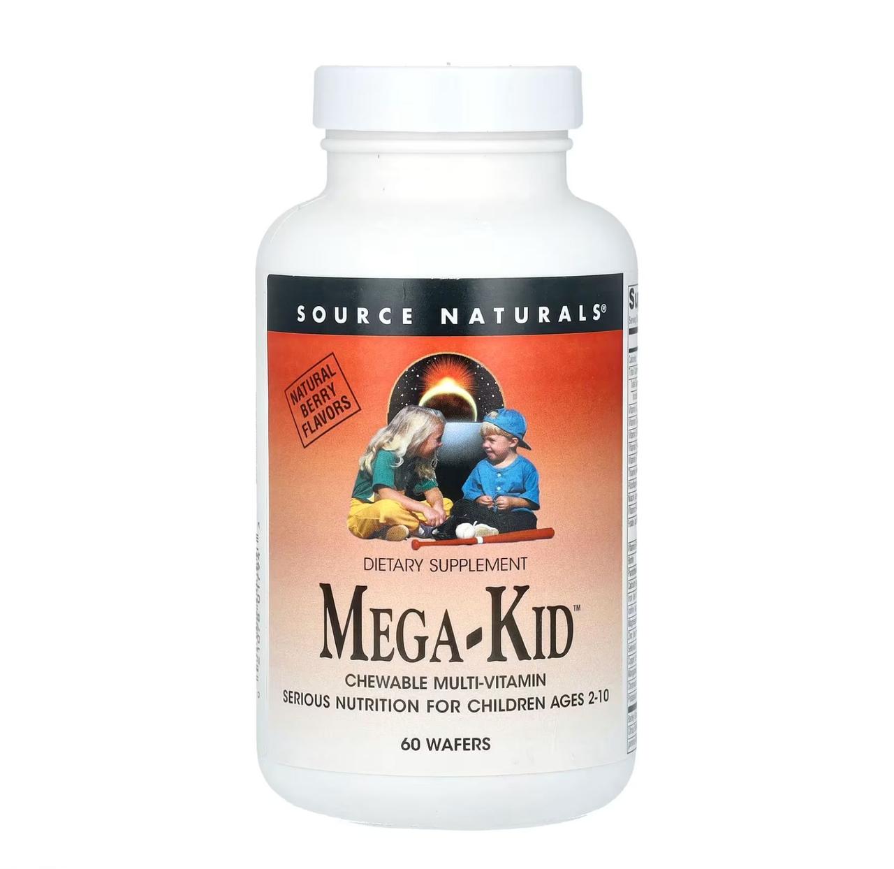 Мультивітаміни для дітей Source Naturals Mega-Kid смак ягід, 60 жувальних таблеток, фото 1