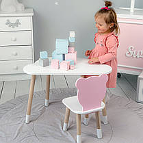 Дитячи білий стіл хмарка і стільчик ведмедик дитячий рожевий. Дитячий столик білосніжний., фото 3