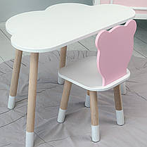 Дитячи білий стіл хмарка і стільчик ведмедик дитячий рожевий. Дитячий столик білосніжний., фото 4