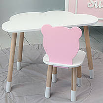 Дитячи білий стіл хмарка і стільчик ведмедик дитячий рожевий. Дитячий столик білосніжний., фото 5