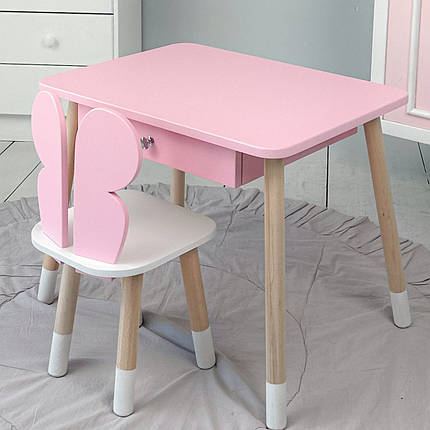 Дитячий столик і стільчик рожевий. Столик із шухлядою для олівців і розмальовок, фото 1