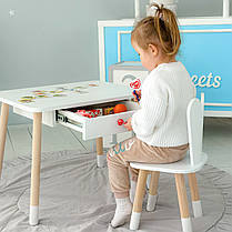 Дитячий столик і стільчик зайчик білий. Столик із шухлядою для олівців і розмальовок 73587, фото 2