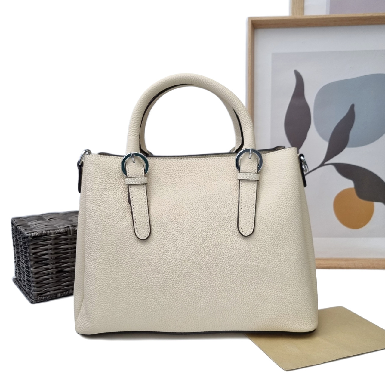 Сумка жіноча з двома ручками натуральна шкіра світло-бежевий Арт.6643 milk VIVAVERBA Україна — (54), фото 1