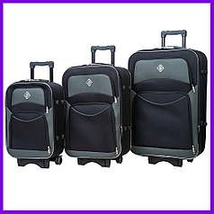 Валіза дорожня на коліщатках набір 3 шт маленька середня і велика Bonro Style чорно-сірий тканина Cordura 600D