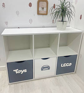 Стелаж для іграшок у дитячу кімнату на 6 комірок і 3 ящики для зберігання іграшок і організації простору
