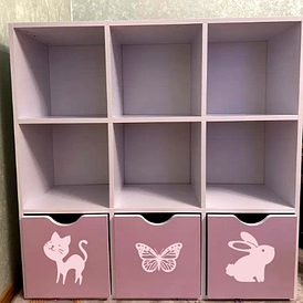 Стелаж для іграшок і книг на 9 комірок пудровий для дитячої кімнати зберігання й організації