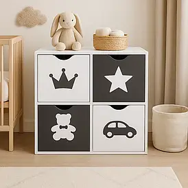 Стіл для дитячих іграшок та книг з 4 ящиками білий органайзер для порядку в дитячій кімнаті