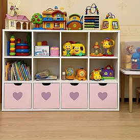 Стелаж для іграшок і книг 12 комірок рожевий із фіолетовим для дитячої кімнати, зручне рішення для зберігання