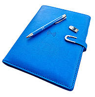 Смарт блокнот із зарядкою, бізнес щоденник Colorful c бездротовою зарядкою, Power Bank та USB flash 16 Gb. Свіітло синій