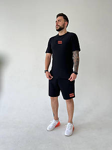 Чоловічий літній костюм HUGO чорний стильний для відпочинку та повсякденного носіння з футболкою і шортами