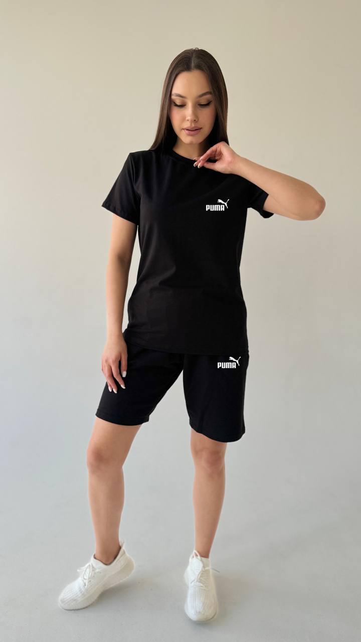 Жіночий літній комплект Puma чорний спортивний одяг для активного відпочинку тренувань