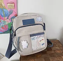 Сумка Korni через плече крос-боді підліткова тканинна в стилі аніме 20x8x17 сірий блакитний