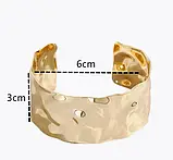 Браслет жіночий Fashion Jewelry широкий металевий карбування об'ємний золотистий, фото 3
