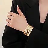 Браслет жіночий Fashion Jewelry широкий металевий карбування об'ємний золотистий, фото 2