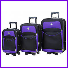Валіза дорожня на коліщатках набір 3 шт маленька середня і велика Bonro Style чорно-т. синя тканина Cordura 600D