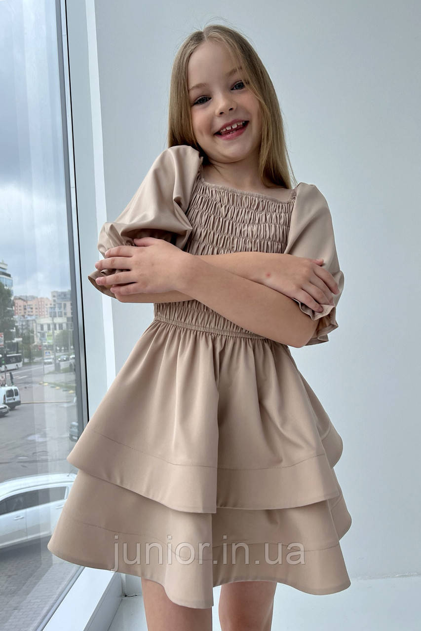Бежева нарядна сукня для дівчинки підлітка (146-170р), фото 1
