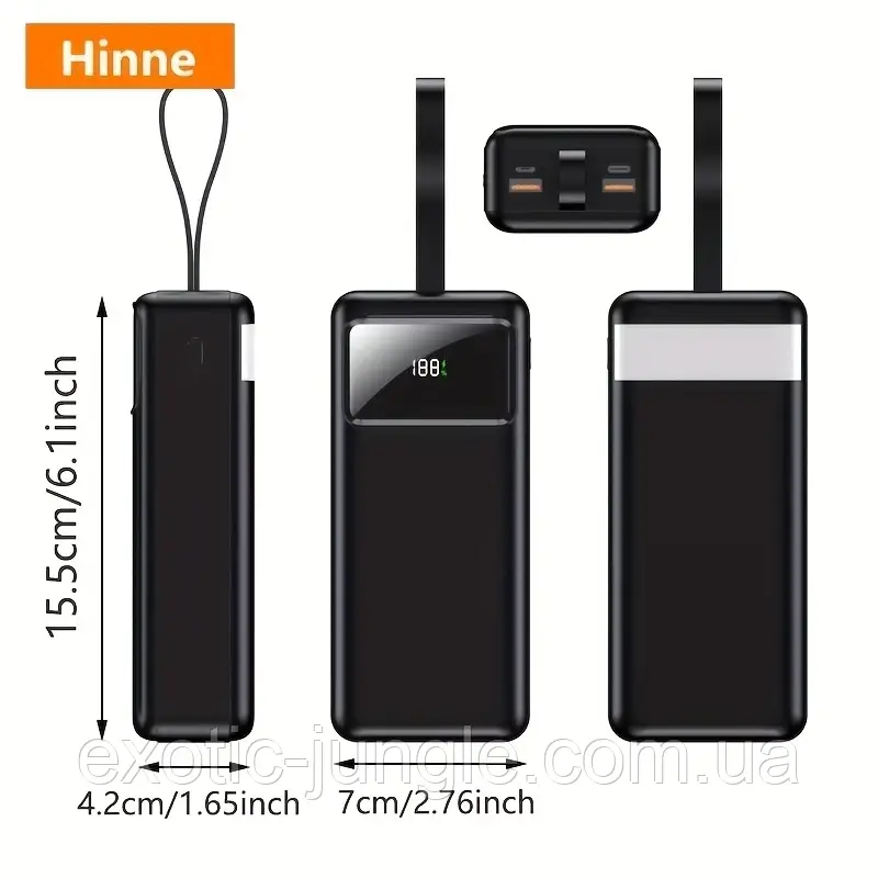 Повербанк HINNE місткістю 30000mAh з дисплеєм і ліхтариком. (Чорний)