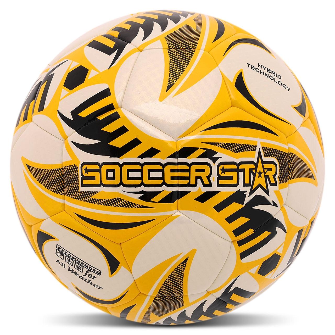 М'яч футбольний SOCCER STAR FB-4508 (PU) розмір 5 всепогодний білий-жовтий, фото 1