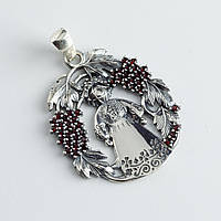 Підвіска кулон з камінням оберіг амулет етнічний у національному стилі Лялька-Мотанка з калиною Берегиня срібло 925 проби чорніння