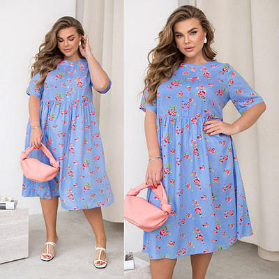 Літня жіноча сукня у великих розмірах зі штапелю з квітковим принтом