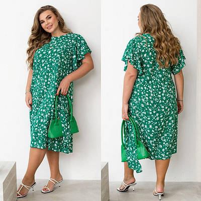 Сукня жіноча літня для повних зі штапелю з квітами та поясом