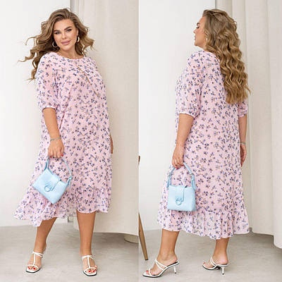 Сукня міді шифонова жіноча літня з квітами великі розміри