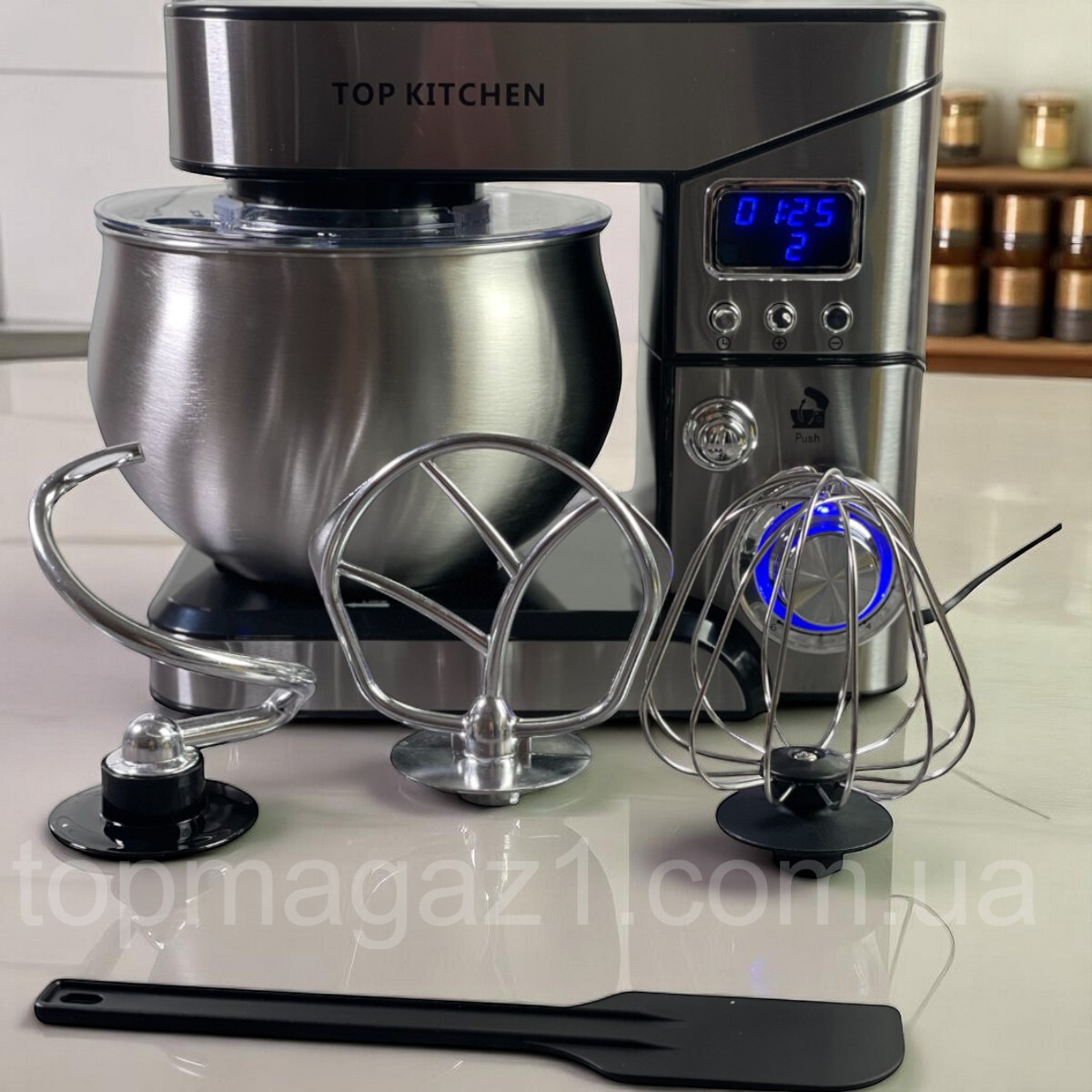 Планетарний міксер 6 л Top Kitchen 4000 Вт з функцією тістоміса та металевою чашею на 6 швидкостей, фото 1