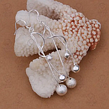 Сережки висячі довгі шари кулі на сріблястій нитці стерл. ср., фото 2