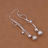 Сережки висячі довгі шари кулі на сріблястій нитці стерл. ср., фото 3