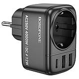 Адаптер мережевий Borofone BAC14 Wide 12 W, розетка, 2 USB, Type-C, чорний, фото 2
