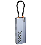HUB адаптер 6 в 1 Hoco HB51 HDTV, RJ45, Type-C, 3USB3.0, сірий, фото 2