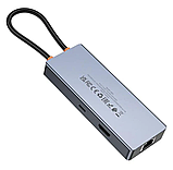 HUB адаптер 6 в 1 Hoco HB51 HDTV, RJ45, Type-C, 3USB3.0, сірий, фото 3