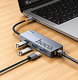 HUB адаптер 6 в 1 Hoco HB51 HDTV, RJ45, Type-C, 3USB3.0, сірий, фото 5