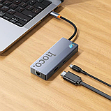 HUB адаптер 6 в 1 Hoco HB51 HDTV, RJ45, Type-C, 3USB3.0, сірий, фото 6