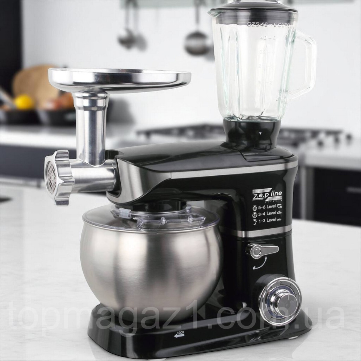 Багатофункціональний кухонний комбайн 7в1 Zepline 4200 Вт з функцією тістоміса 7 л і м'ясорубкою, фото 1