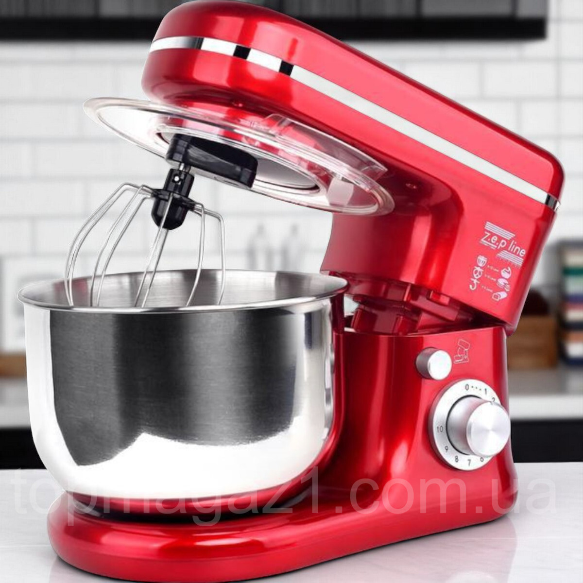 Планетарний міксер-тістоміс 5 л Zepline 3500 Вт кухонний стаціонарний на 10 швидкостей з 3 насадками, фото 1