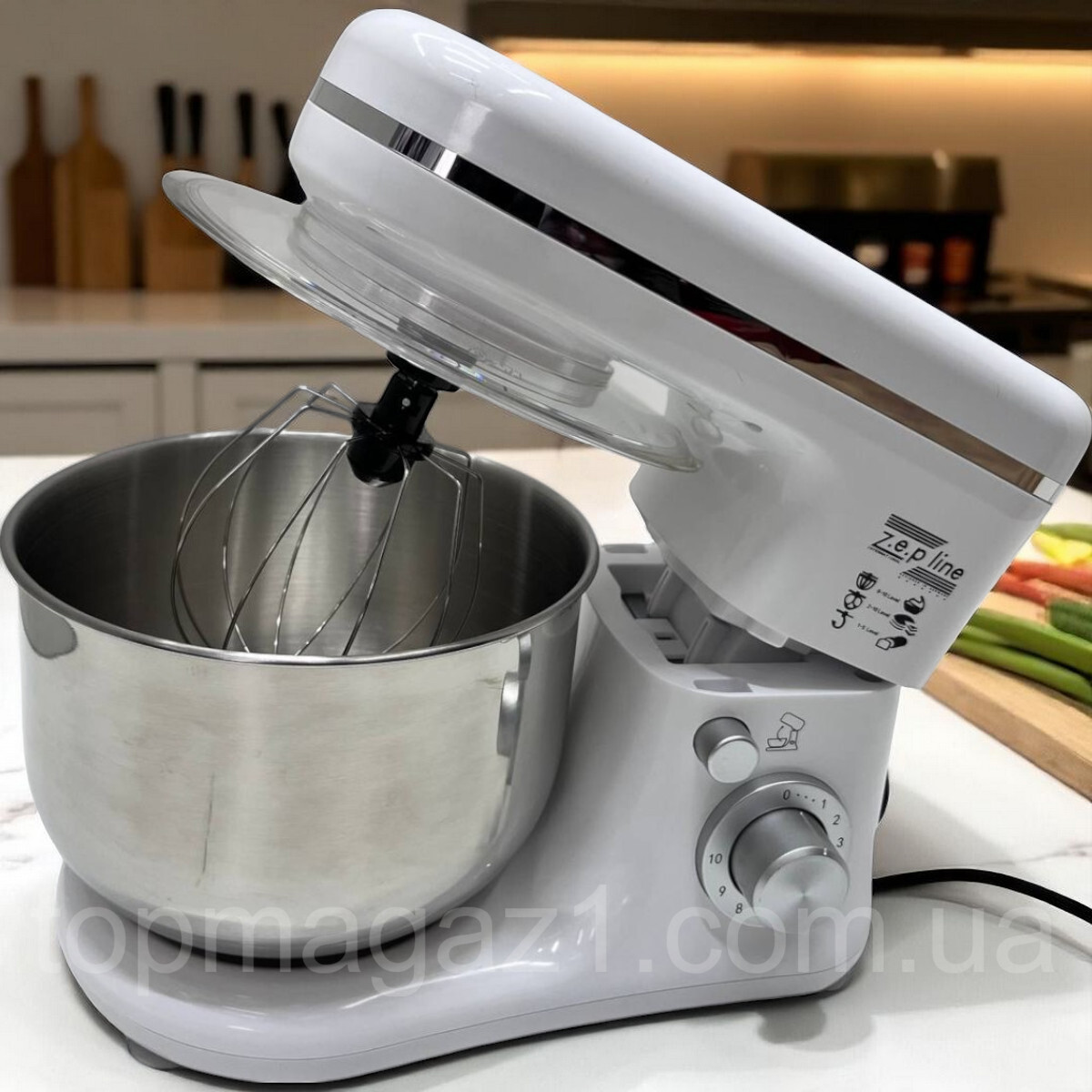 Стаціонарний міксер на 5 л Zepline 3500 Вт тістоміс з чашею з нержавійки кухонний комбайн, фото 1